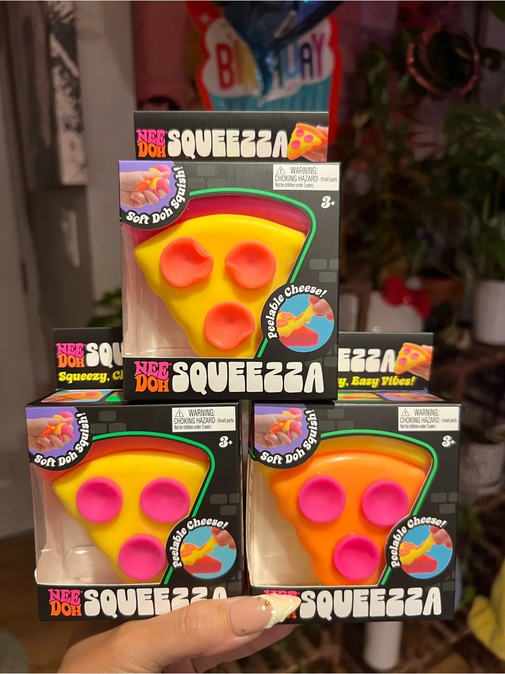 NeeDoh Squeezza Pizza Slice Squishy Stress Toy Bundle - Yellow, Pink, and Orange